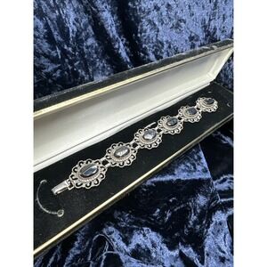 Vtg Mid Century Danecraft Hematite Sterling Bracelet, Ornate Heavy Rare